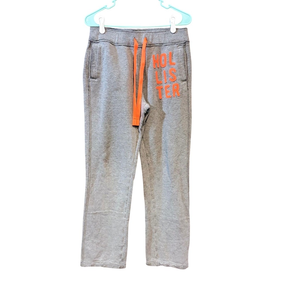 Hollister y2k Gray Sweatpants Orange Logo Drawstring Fleece Joggers straight leg